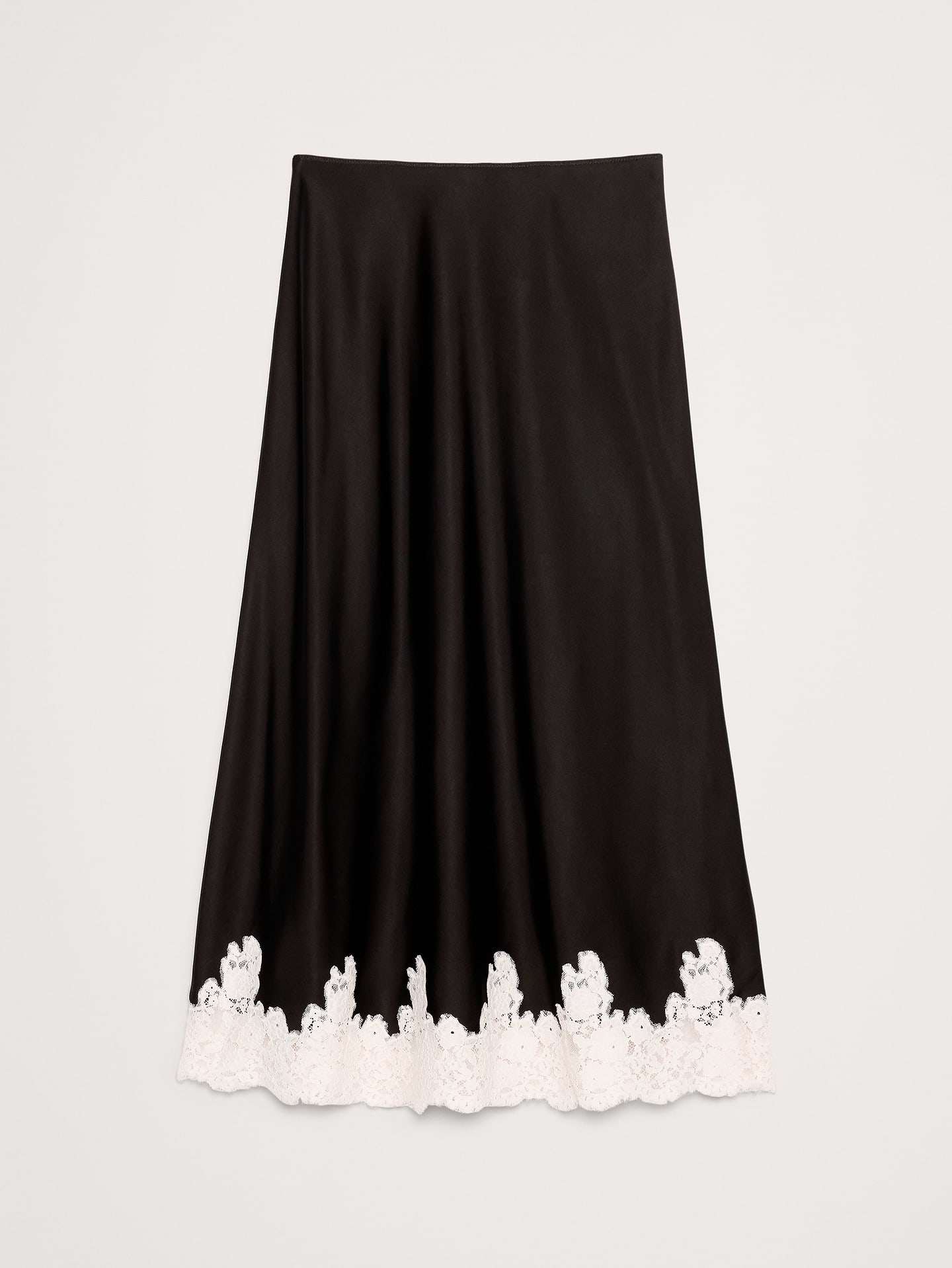 Image 4 of 4, Stretch-Satin Lace-Hem Midi Skirt