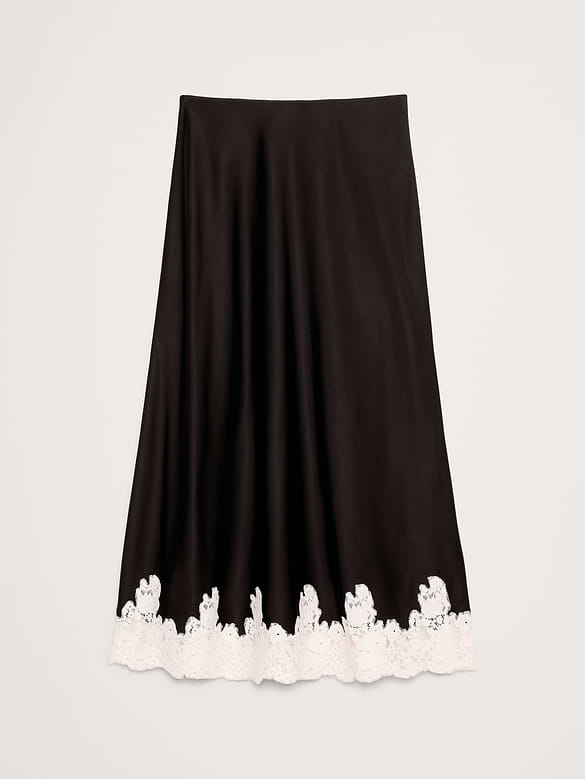 Jupe mi-longue en satin extensible avec ourlet en dentelle