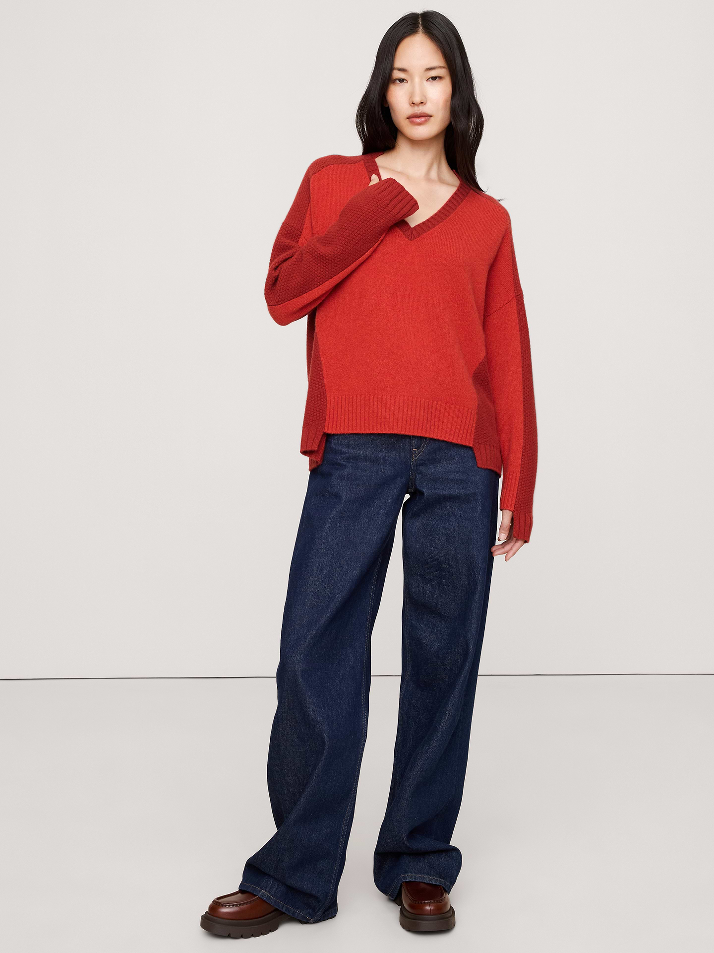 Image number 1 showing, Cashmere Mixed-Stitch V-Neck Sweater