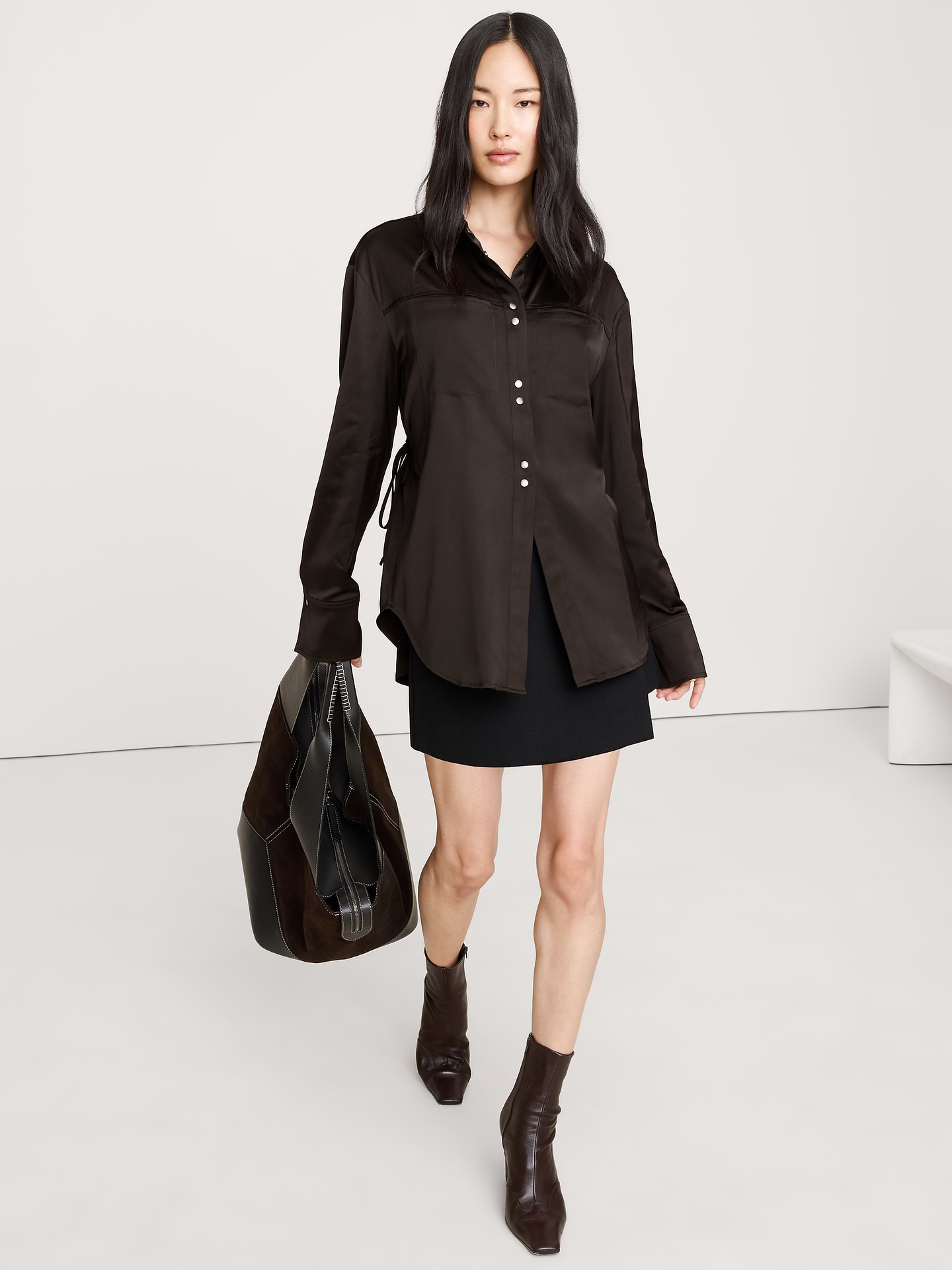 Image number 1 showing, Stretch-Satin Cinch-Back Shirt