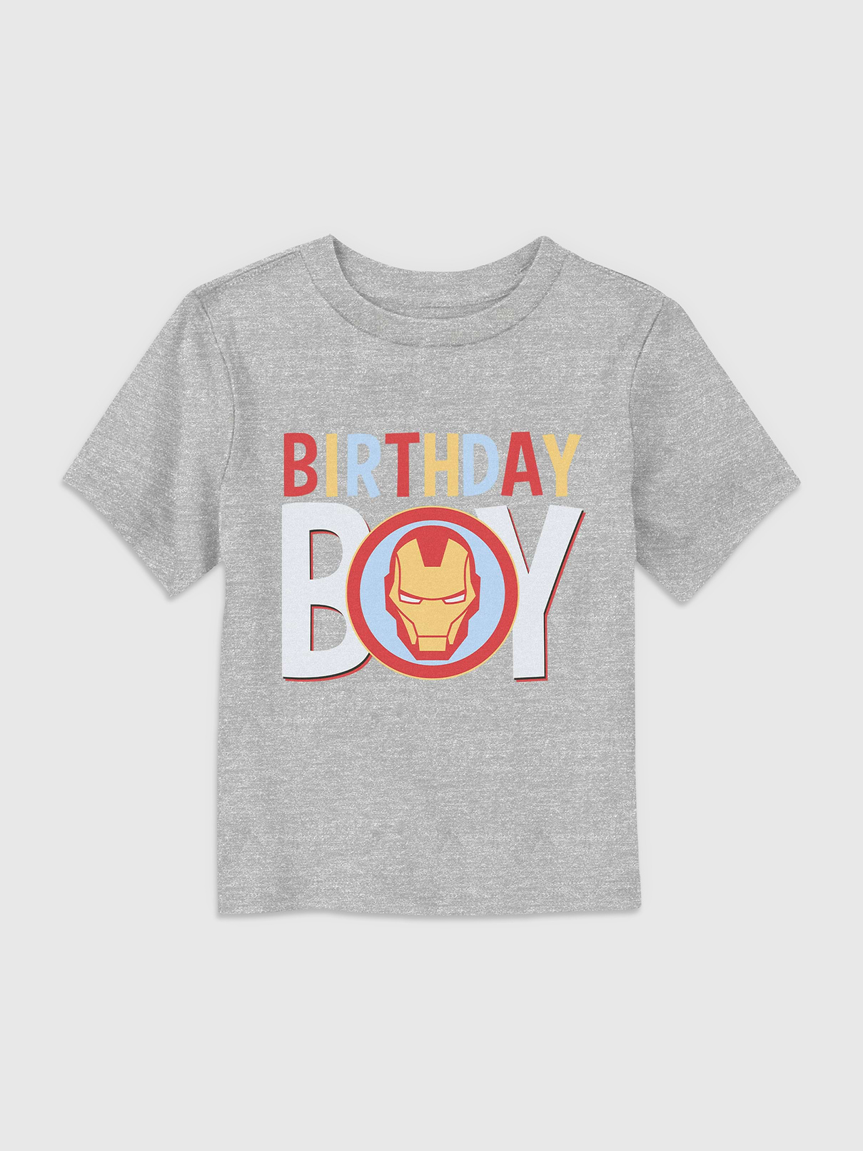 Image 1 of 4, Soft cotton T-shirt., Crewneck., Short sleeves., Officially licensed Marvel Universe Classic Birthday Icon Ironman Graphic at front.