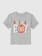 Image 1 of 4, Soft cotton T-shirt., Crewneck., Short sleeves., Officially licensed Marvel Universe Classic Birthday Icon Ironman Graphic at front.