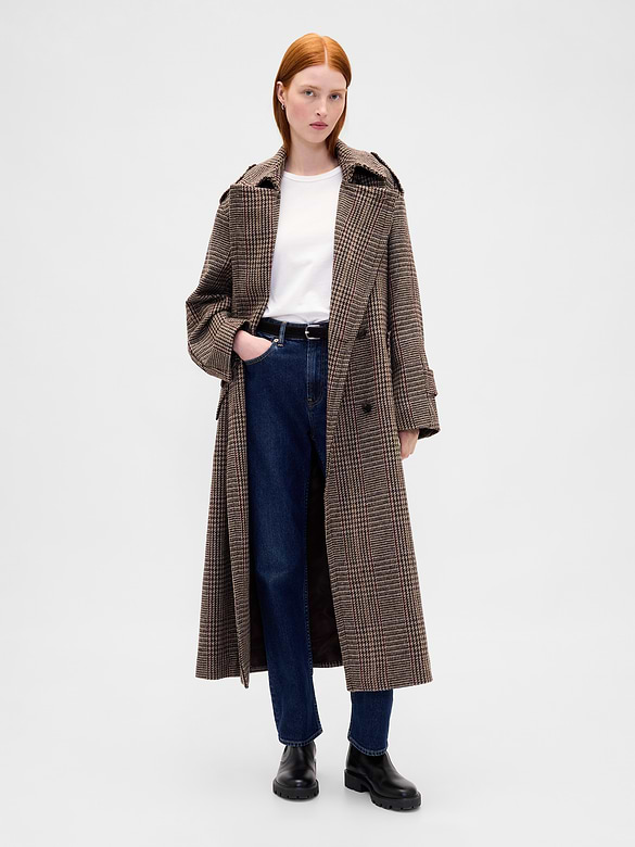 Wool-Blend Herringbone Trench Coat