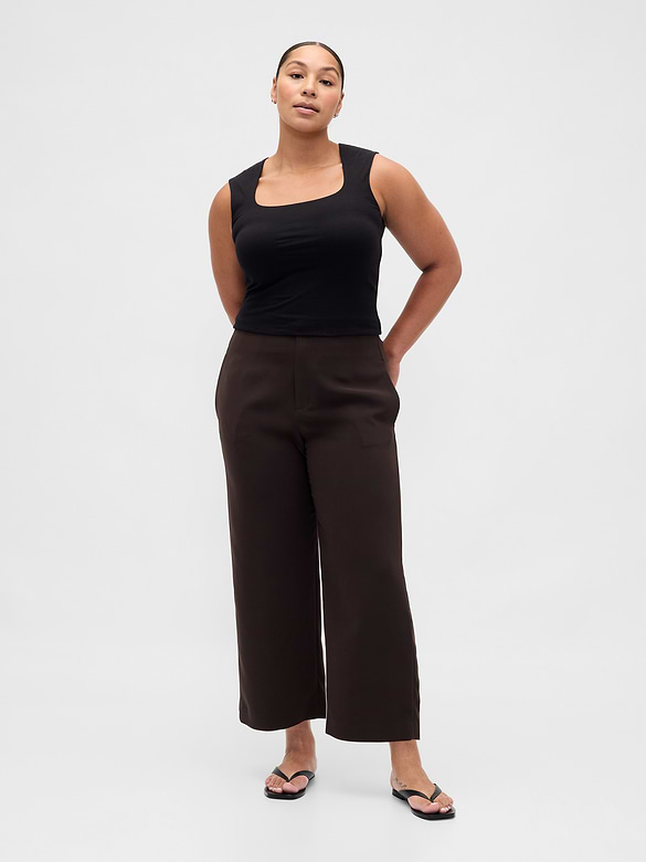 High Rise Twill Straight Ankle Pants