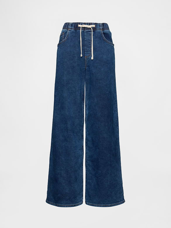 Mid Rise Knit Denim Baggy Jeans