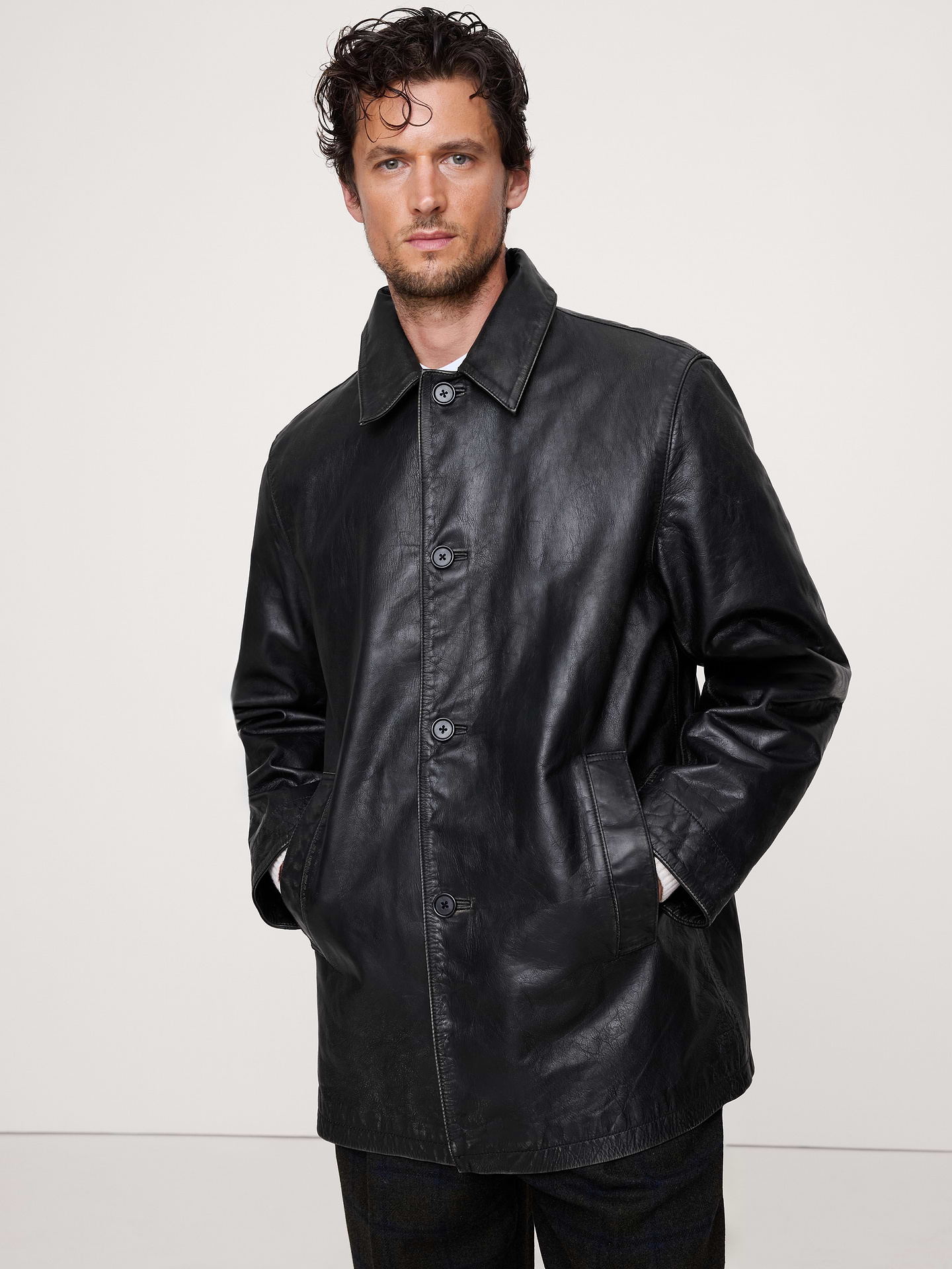 Image number 3 showing, Relaxed Leather Carcoat