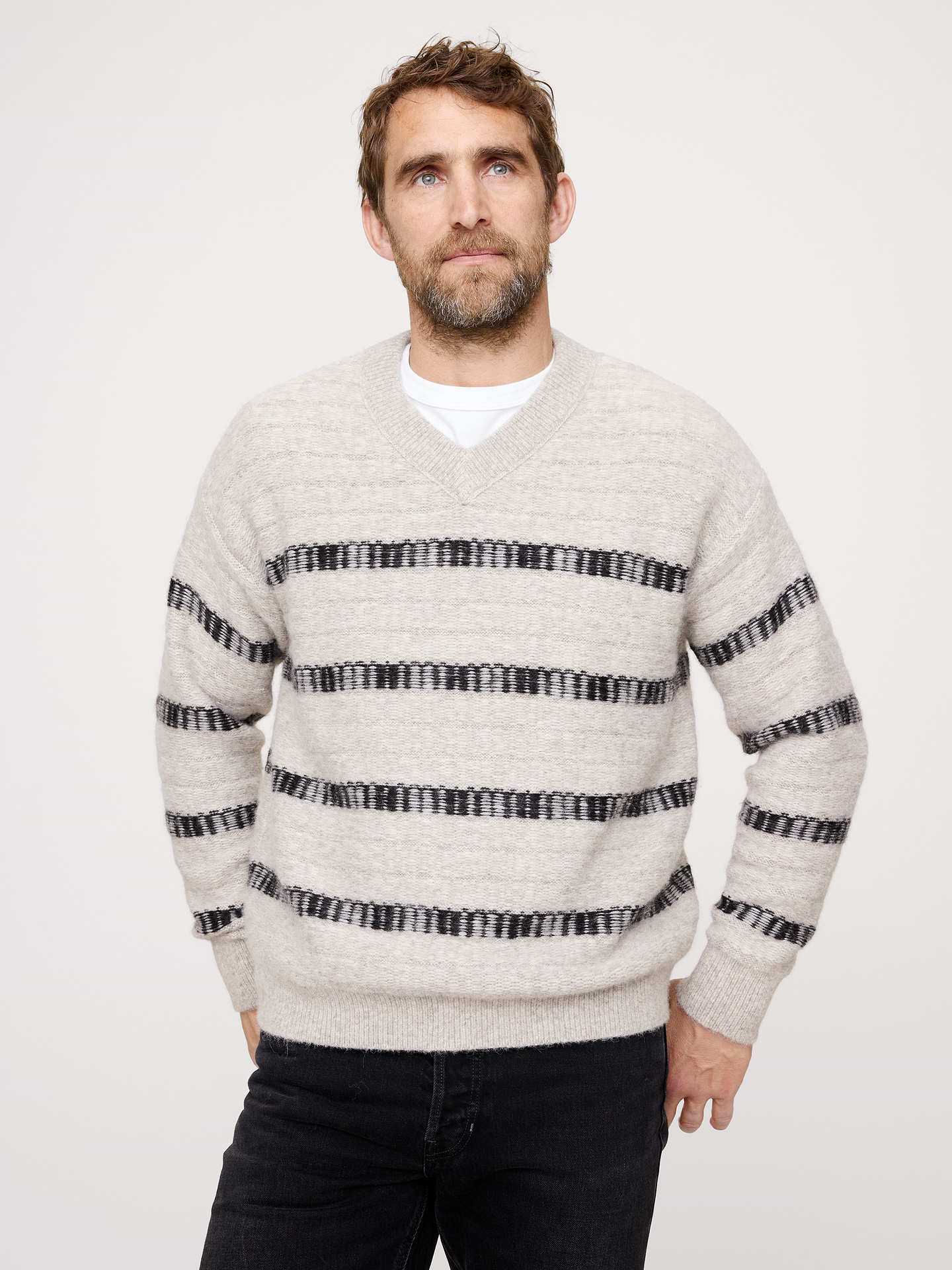 Image number 1 showing, Jacquard Stripe V-Neck Sweater