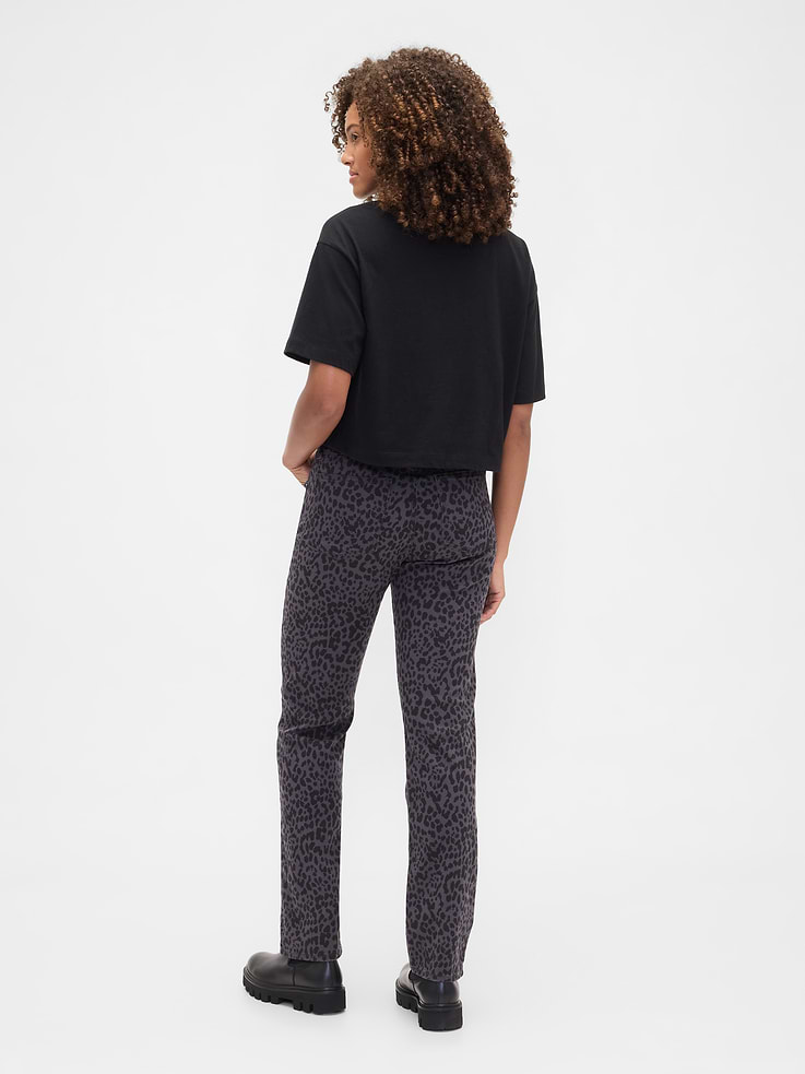 Image number 4 showing, High Rise '90s Slim Straight Leopard Print Jeans