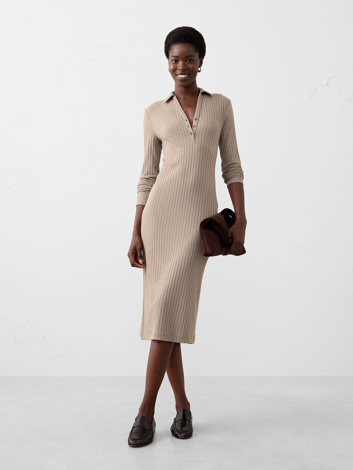 Wide-Ribbed Knit Midi Dress | Banana Republic Factory