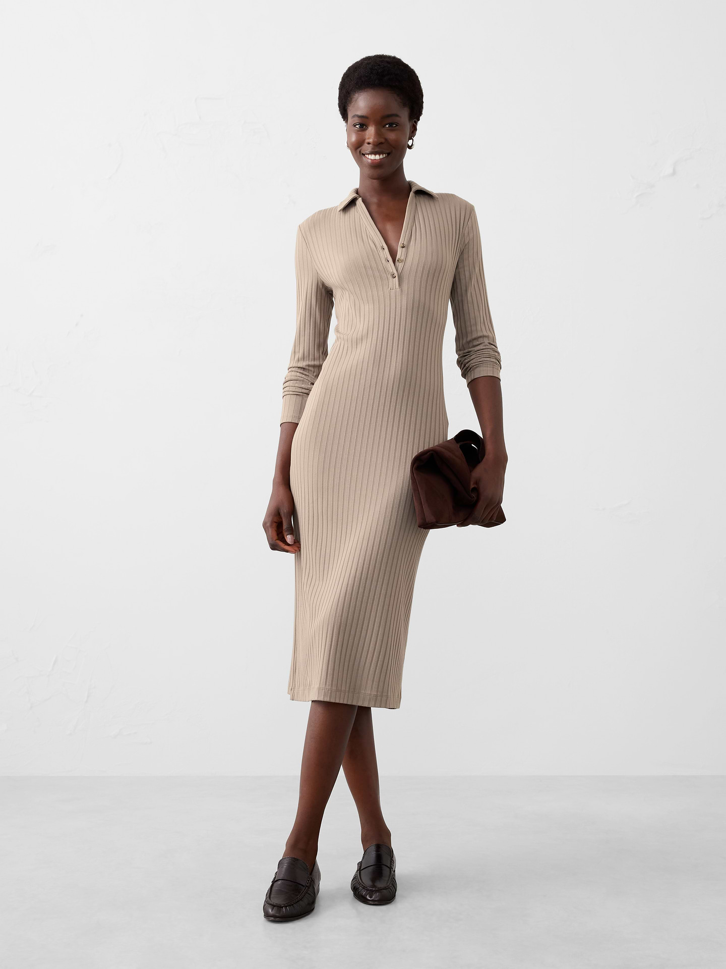 Image number 1 showing, Wide-Ribbed Knit Midi Dress