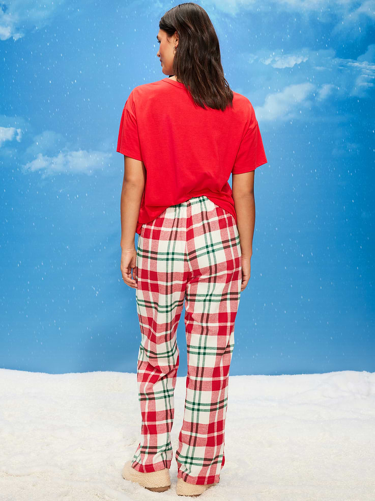 L'image numéro 6 présente Pantalon de pyjama en flanelle à carreaux à taille mi-basse pour femme