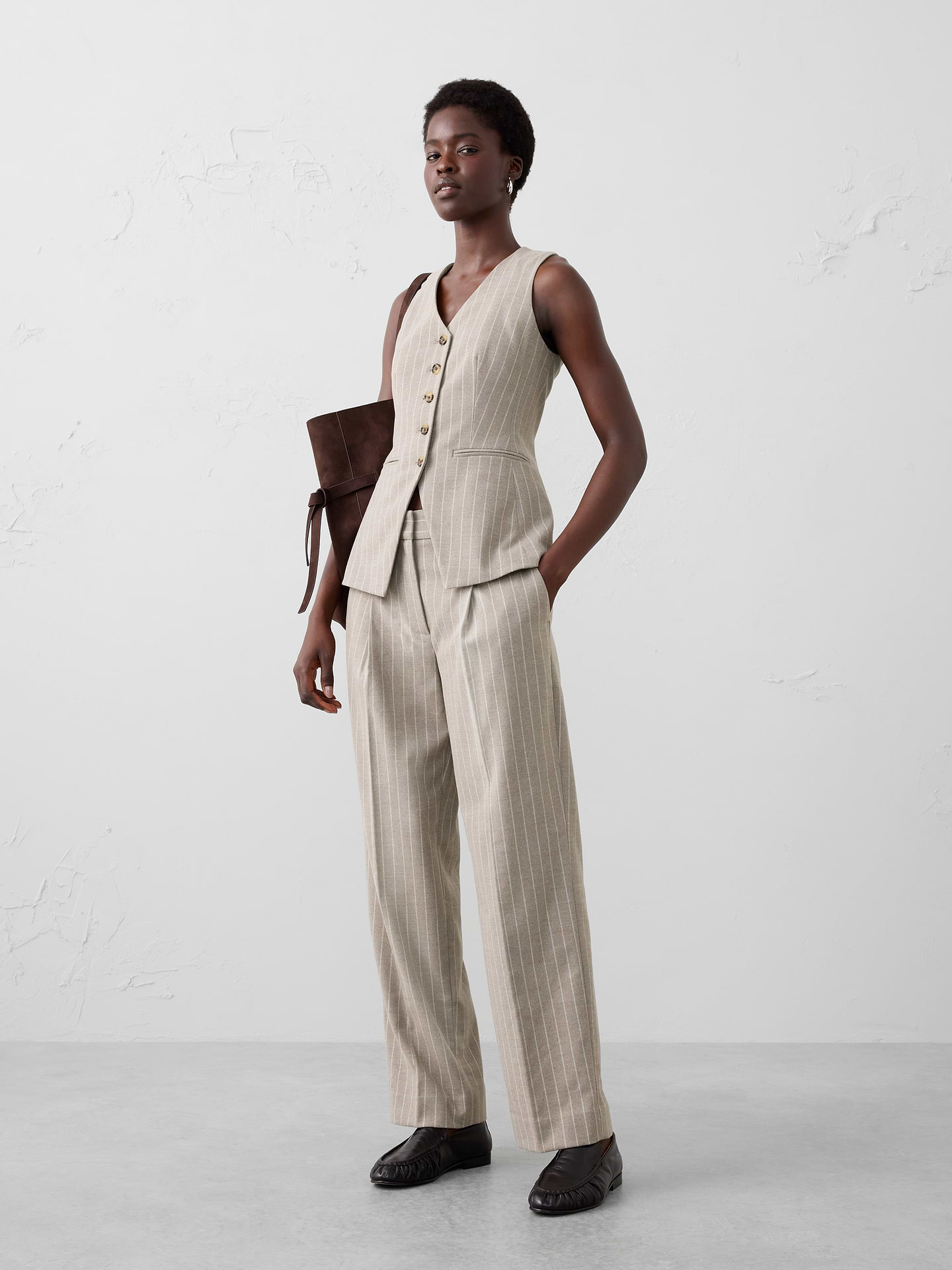 Image number 1 showing, Straight High-Rise Pinstripe Trouser