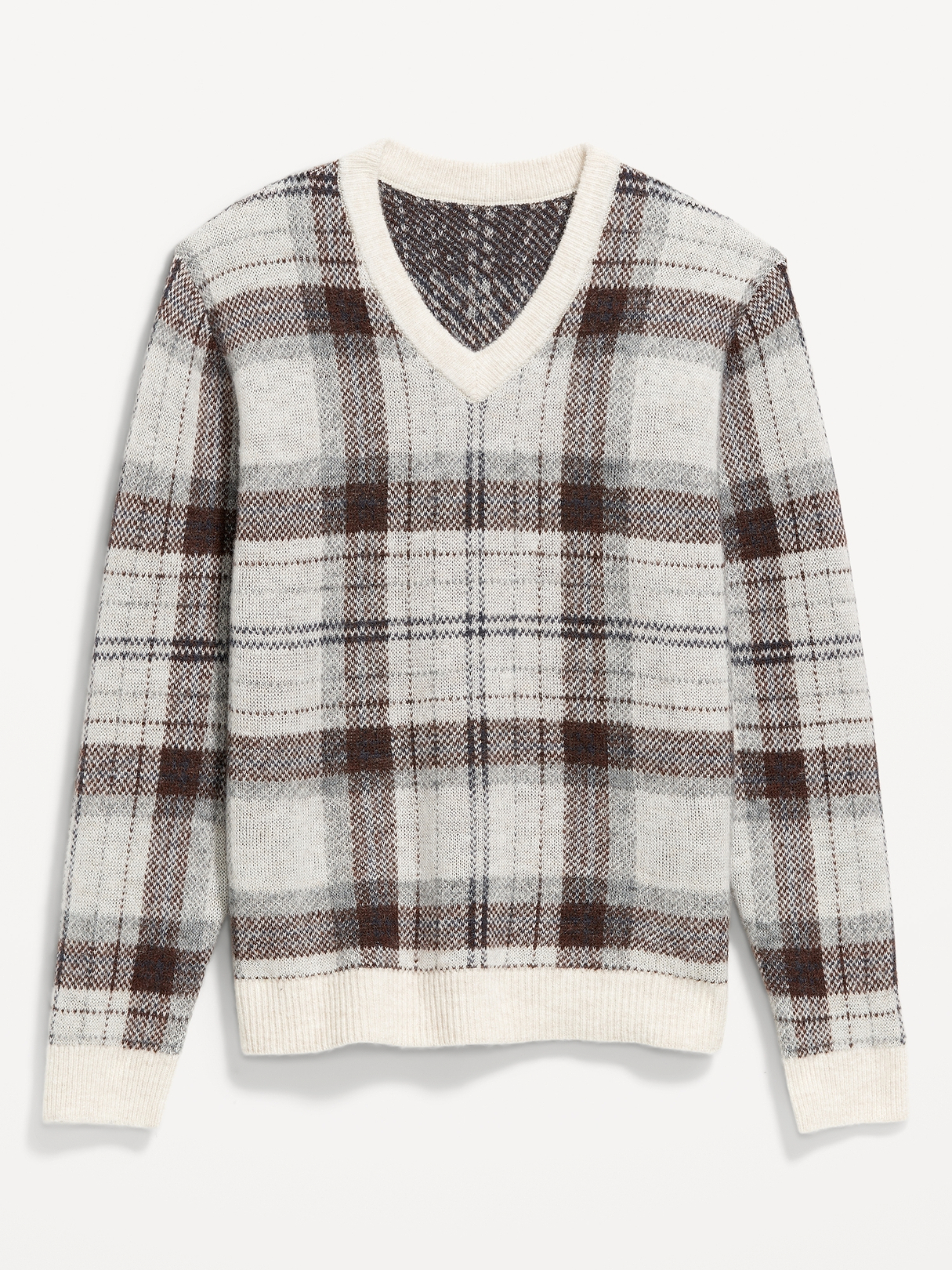 Wool-Blend V-Neck Plaid Sweater | Old Navy
