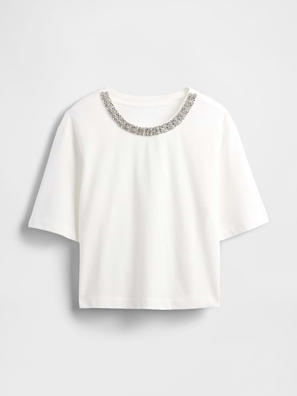 Heavyweight Jewel-Neck Crop T-Shirt