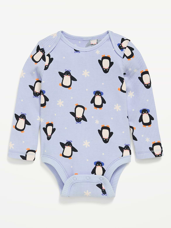 Printed Long-Sleeve Ribbed Unisex Bodysuit for Baby