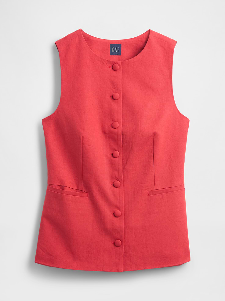 Image number 6 showing, Linen-Blend Tie-Back Longline Vest