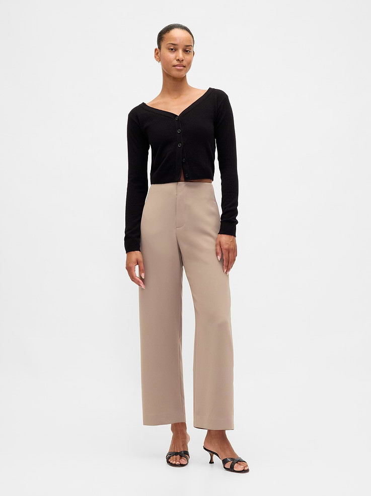 Image number 1 showing, High Rise Twill Straight Ankle Pants