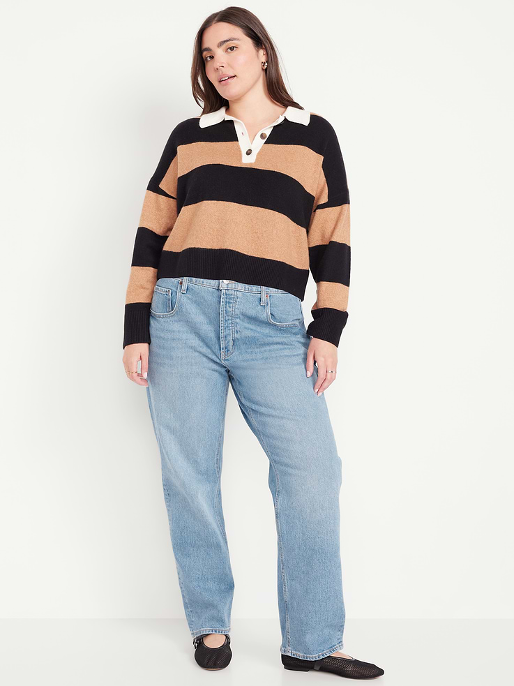 L'image numéro 6 présente Jean coupe droite détendue à taille mi-basse