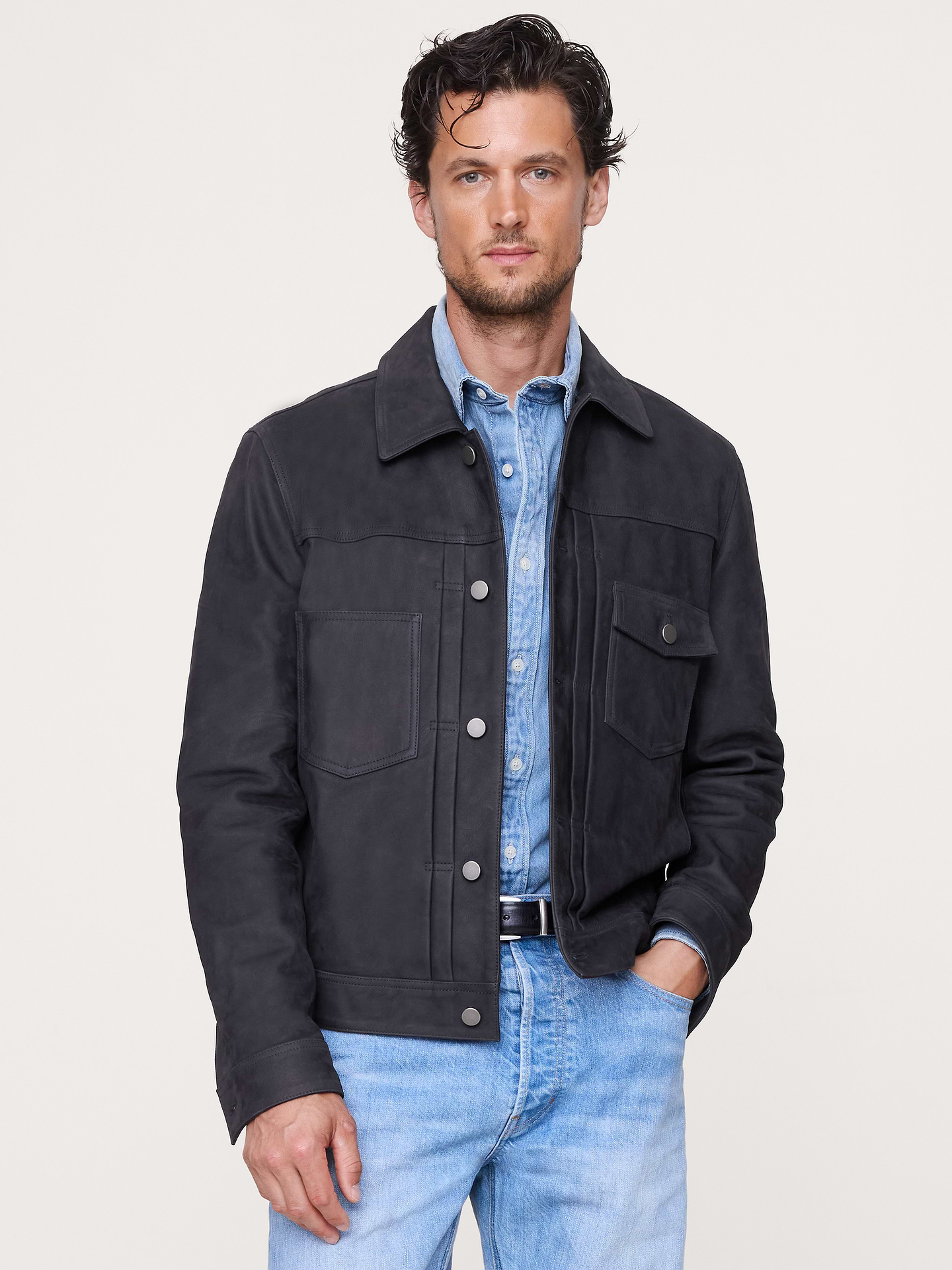 Image number 1 showing, Nubuck Leather Trucker Jacket