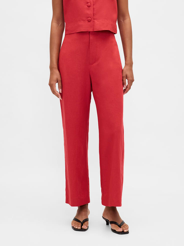 Image number 2 showing, Linen-Blend Relaxed Straight Ankle Pants
