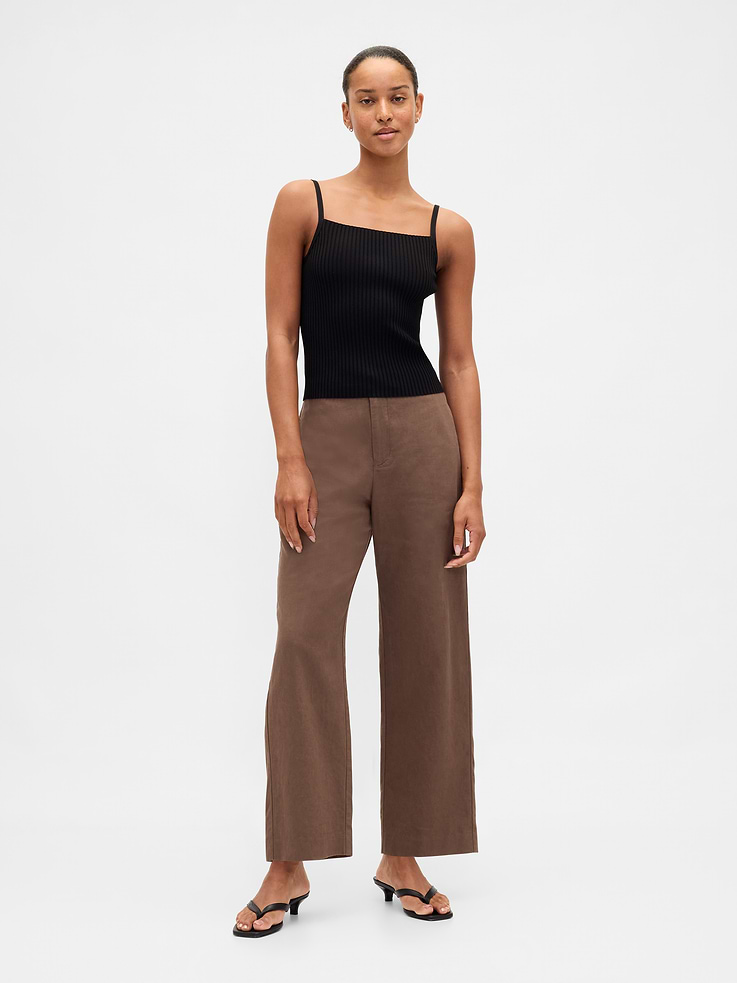 Image number 6 showing, Linen-Blend Relaxed Straight Ankle Pants