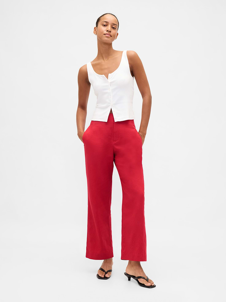 Image number 6 showing, Linen-Blend Relaxed Straight Ankle Pants