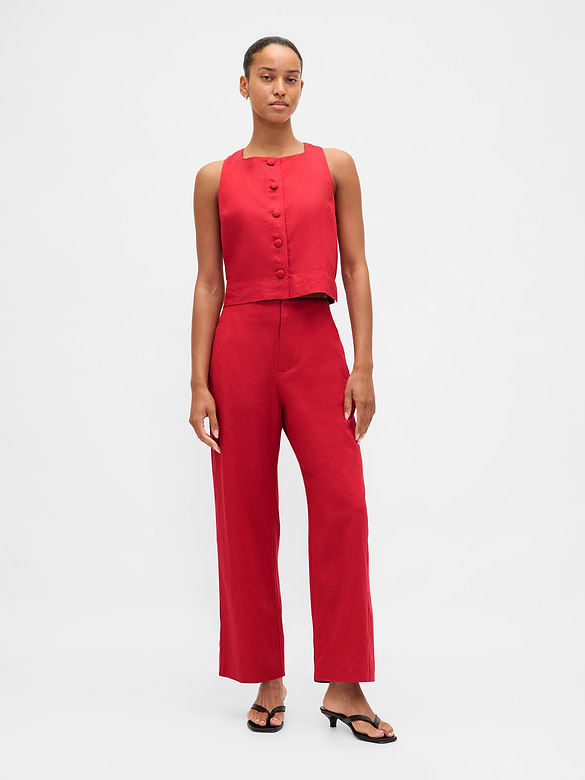 Linen-Blend Relaxed Straight Ankle Pants