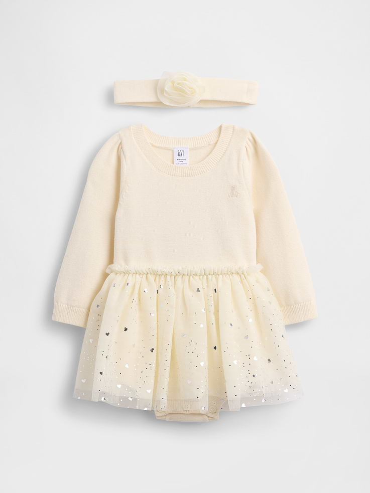Image number 1 showing, Baby Tulle Sweater Bodysuit Dress Set