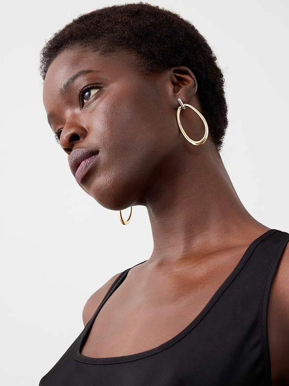 Mixed Metal Drop Hoop Earrings