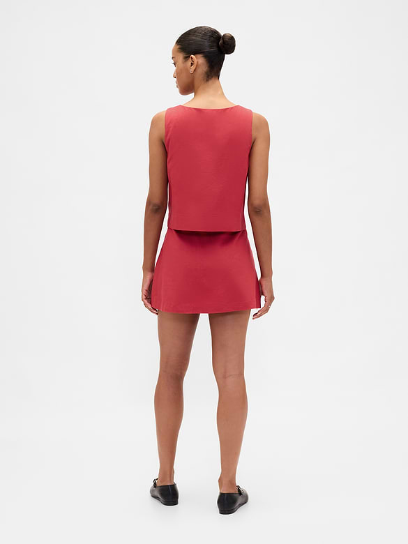 Linen-Blend Button-Front Mini Skort