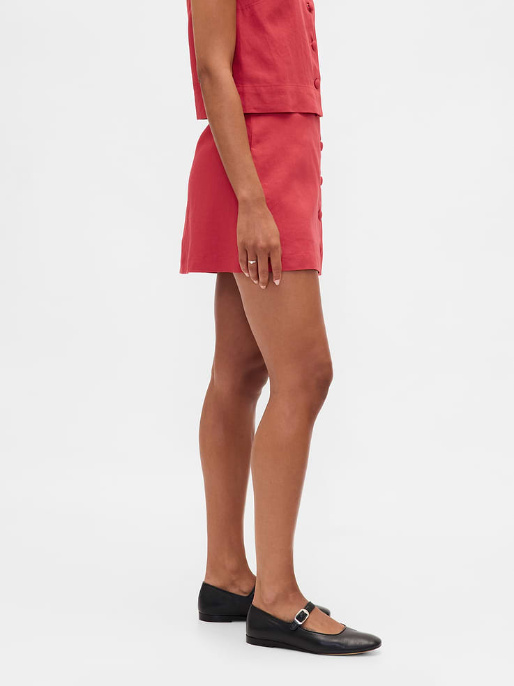 Image 3 of 5, Linen-Blend Button-Front Mini Skort