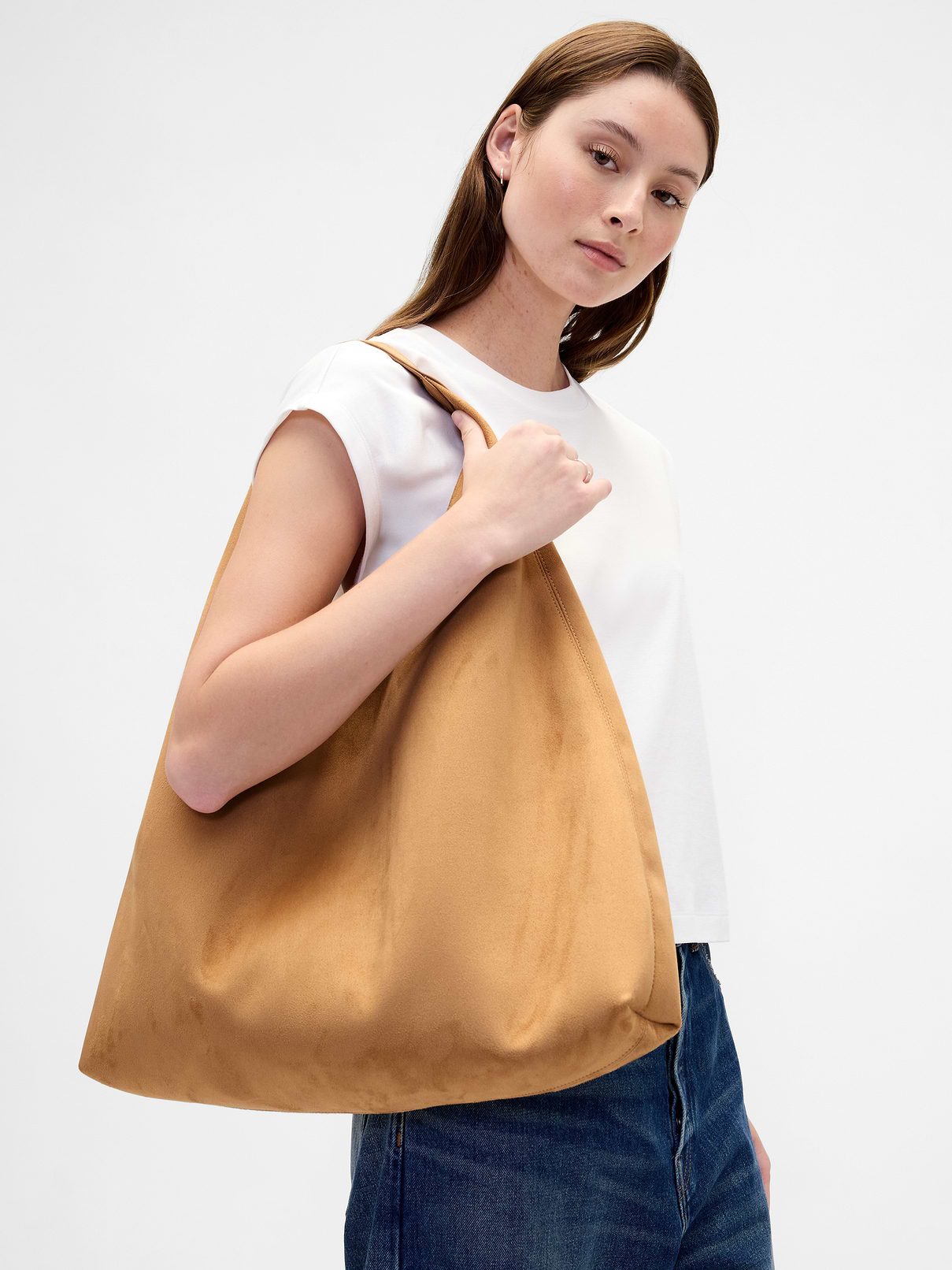 Image 2 of 4, Vegan Suede Slouchy Tote Bag
