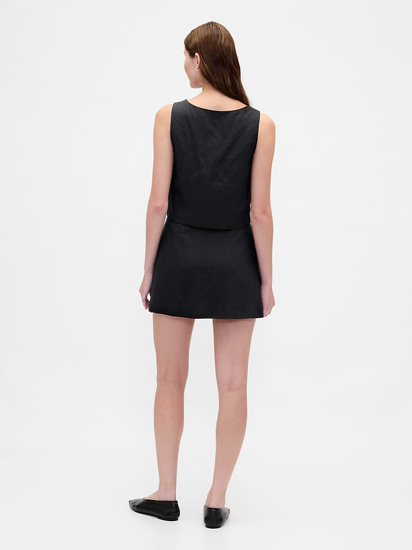 Linen-Blend Button-Front Mini Skort