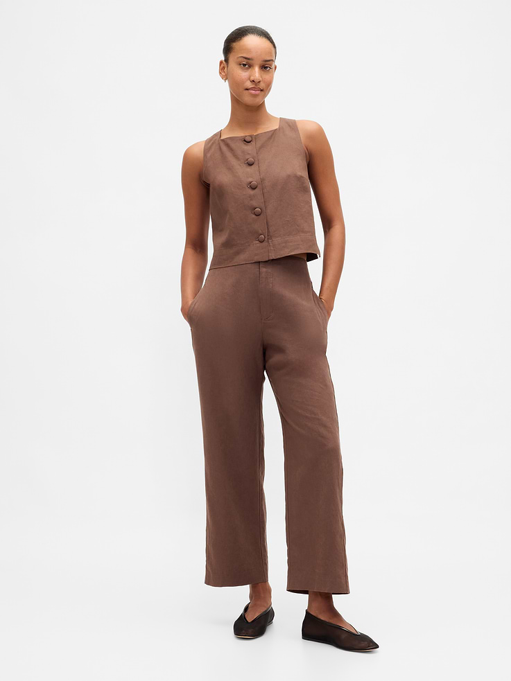 Image number 1 showing, Linen-Blend Relaxed Straight Ankle Pants