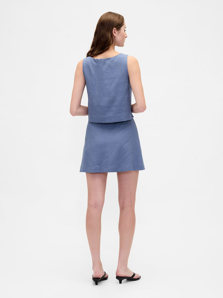 Image 2 of 5, Linen-Blend Button-Front Mini Skort