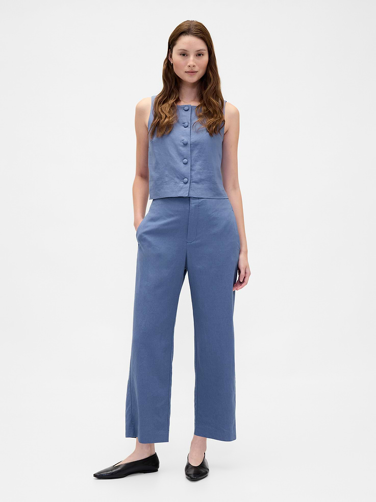 Image number 1 showing, Linen-Blend Relaxed Straight Ankle Pants