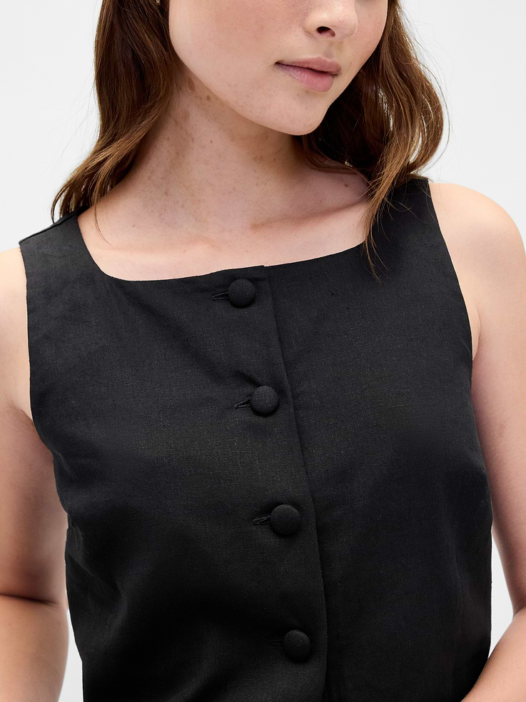 Image number 4 showing, Linen-Blend Button-Front Shell Top