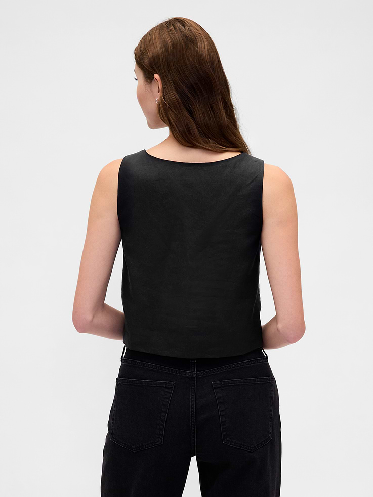 Image number 3 showing, Linen-Blend Button-Front Shell Top