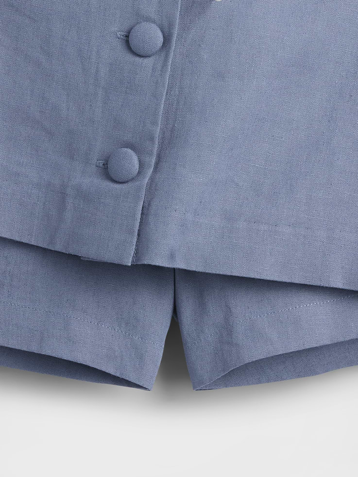 Image 4 of 5, Linen-Blend Button-Front Mini Skort