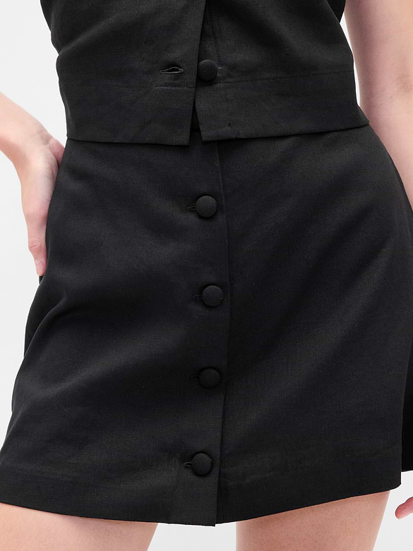 Linen-Blend Button-Front Mini Skort