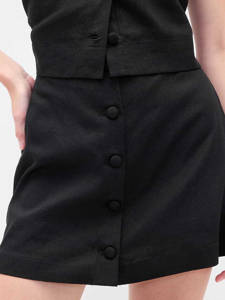 Image number 4 showing, Linen-Blend Button-Front Mini Skort