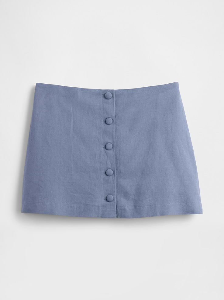 Image 5 of 5, Linen-Blend Button-Front Mini Skort