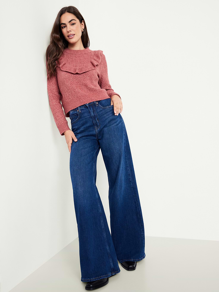 Image number 3 showing, Wool-Blend Cropped Ruffle Sweater