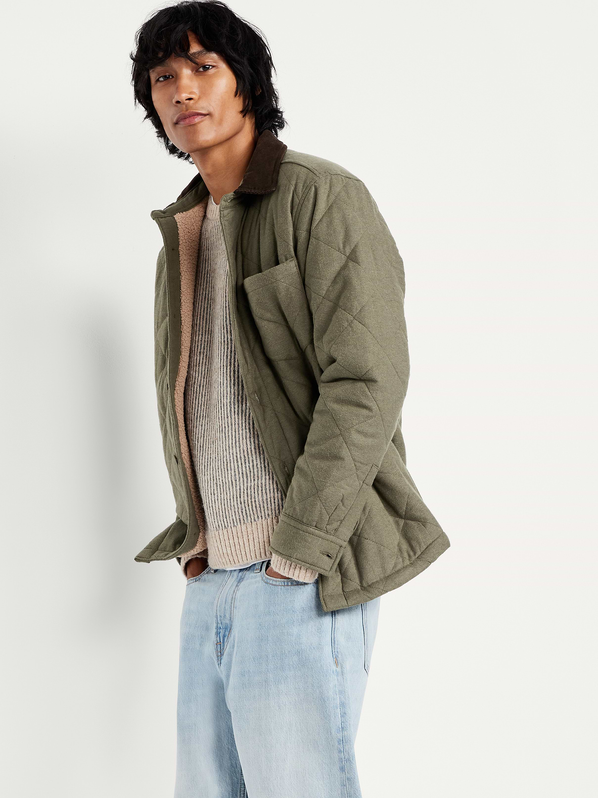 Image 3 de 3, Veste-chemise en flanelle matelassée et doublée en Sherpa