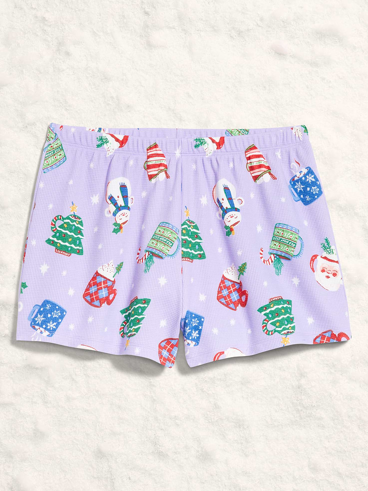 L'image numéro 4 présente Short de pyjama en tissu gaufré à taille haute pour femme