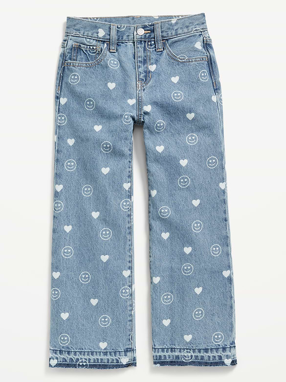Jean coupe généreuse jambe large à motif pour fille