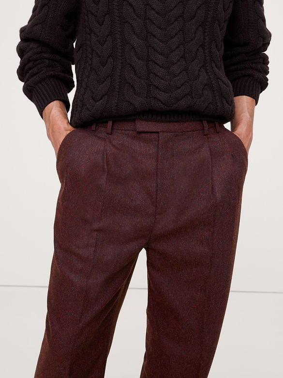 Pantalon habillé droit à plis en flanelle