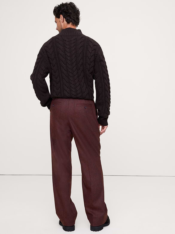Pantalon habillé droit à plis en flanelle