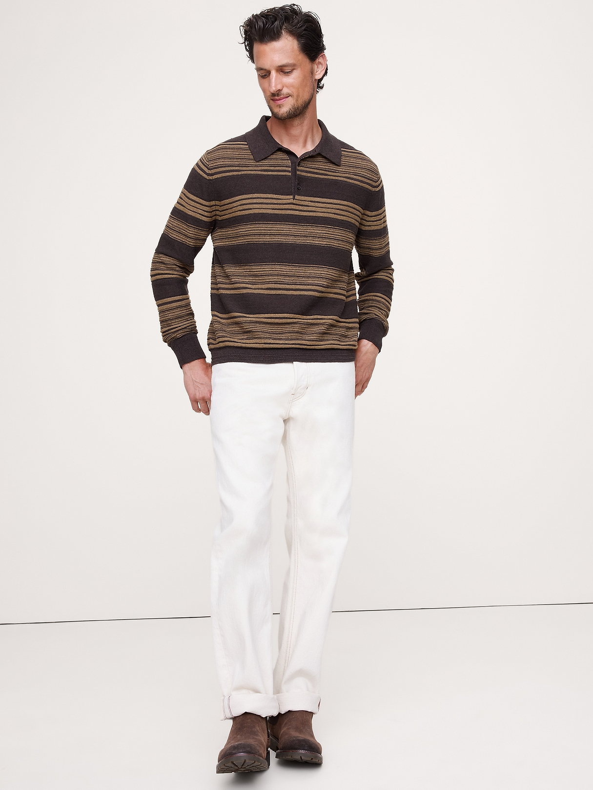 Stripe Cotton-Linen Sweater Polo | Banana Republic