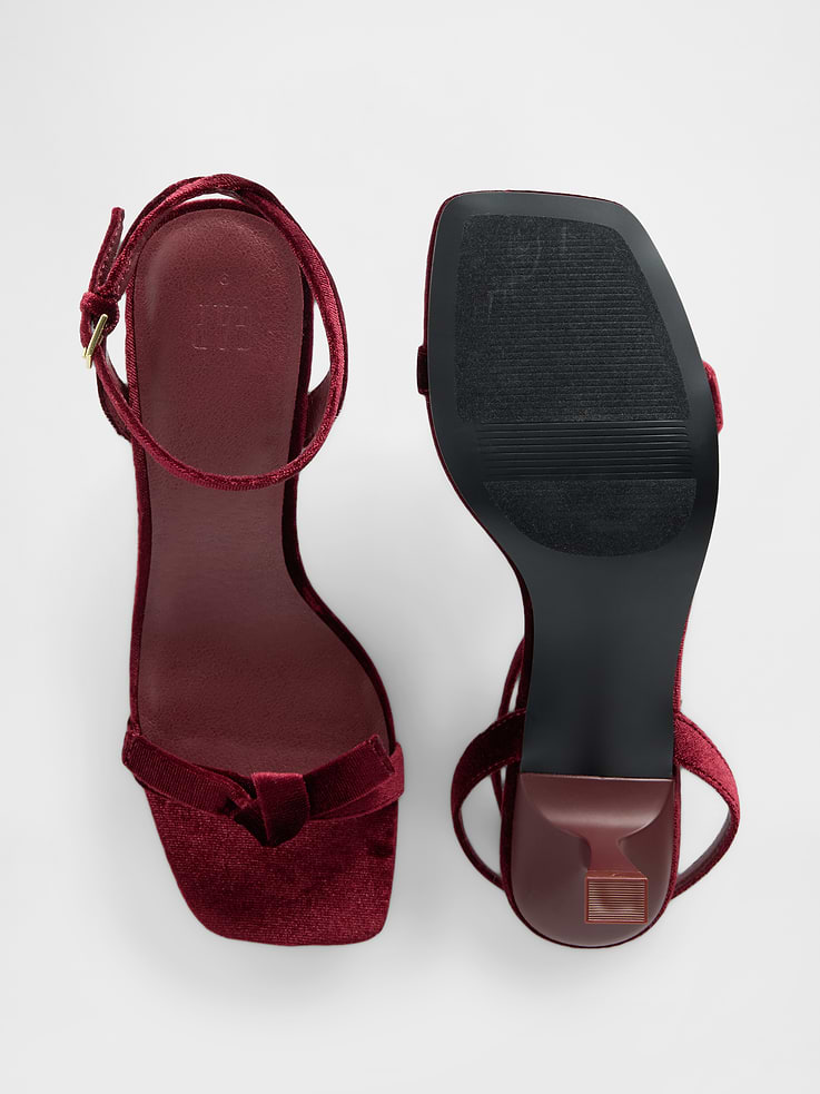Image number 3 showing, Velvet Bow Open-Toe Strappy Kitten Heels